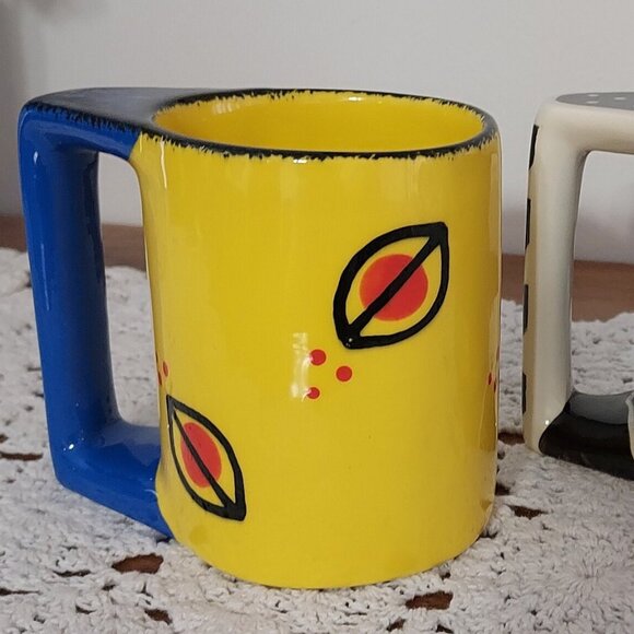 2 Hand Made Broussard, Art Studio Pottery Mugs, Hand Painted Vibrant Colors - Picture 2 of 12